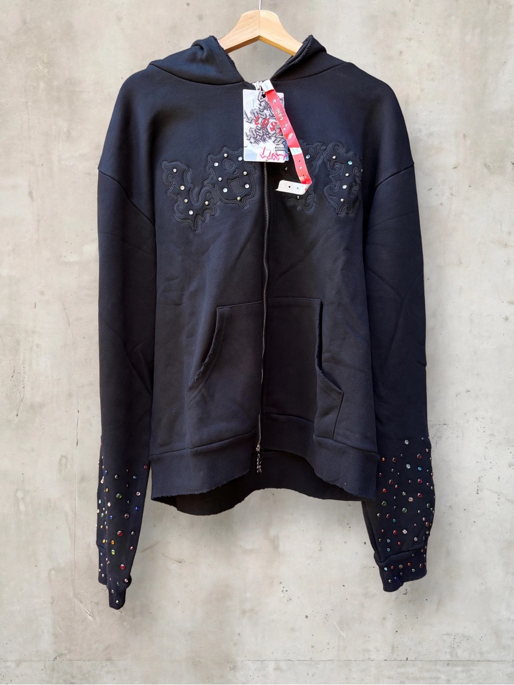 Lost Intricacy LOST Applique Rhinestone Zip-Up Hoodie - Washed Black Xl - Picture 10 of 16